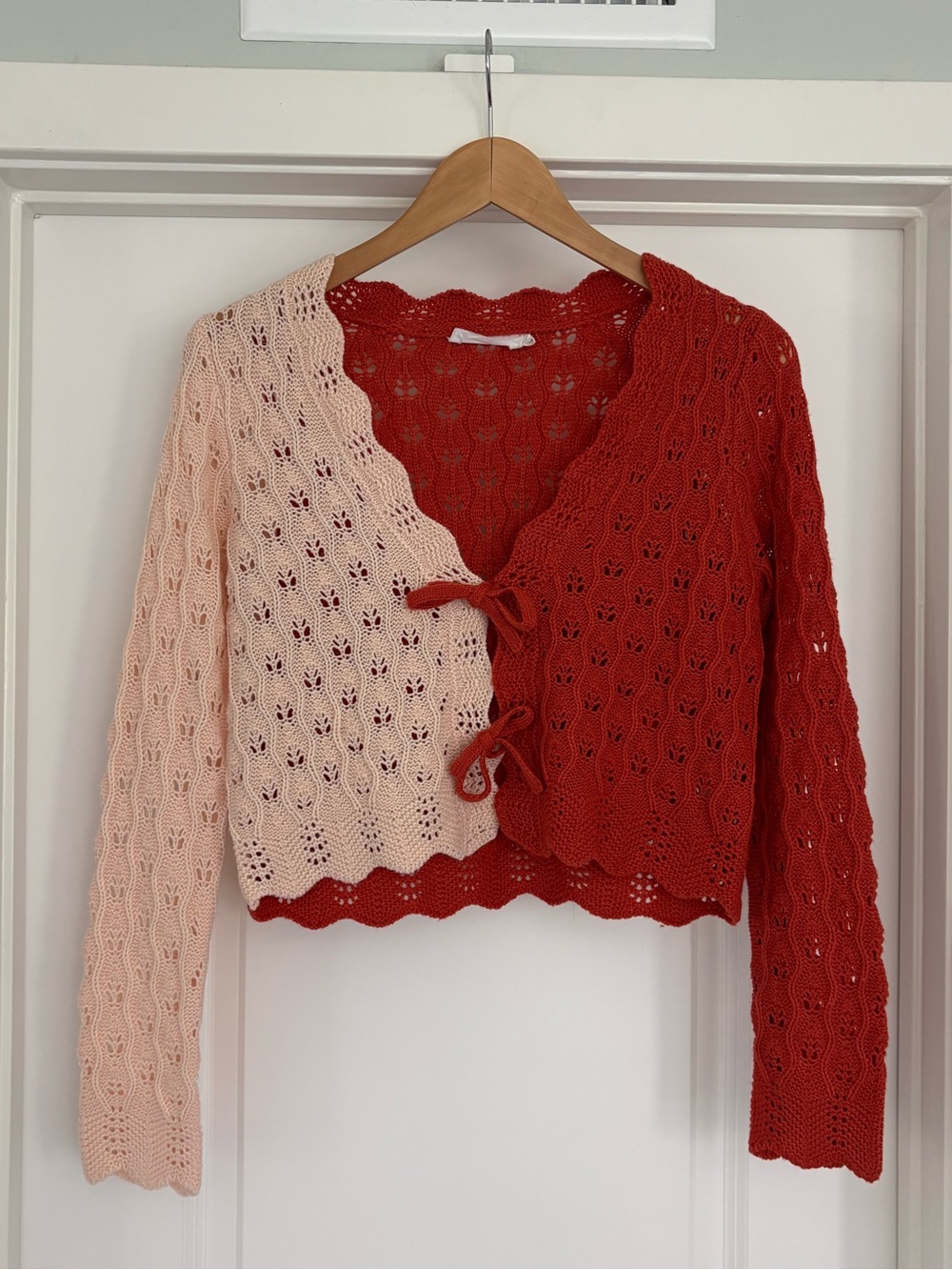 All in Favor Crochet knit Color Block Cropped Cardigan Sweater S